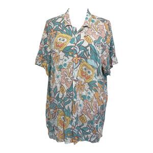 Spongebob Squarepants Button Down Shirt Mens XL Multicolor Short Sleeve Cartoon